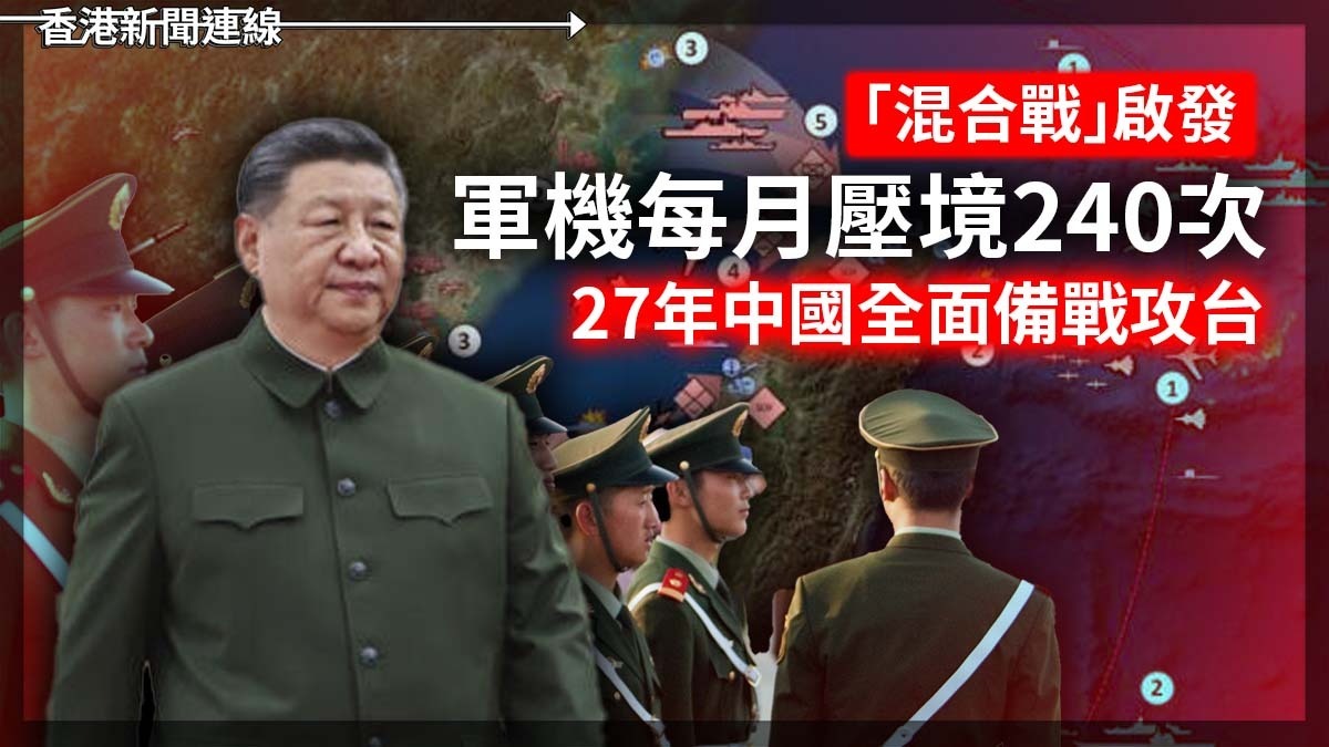「混合戰」啟發     軍機每月壓境240次     27年中國全面備戰攻台