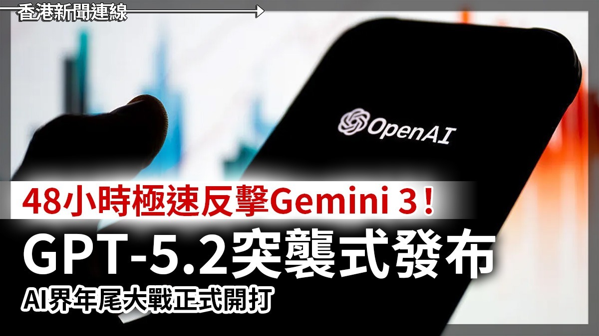 48小時極速反擊Gemini 3！   GPT-5.2突襲式發布　 AI界年尾大戰正式開打